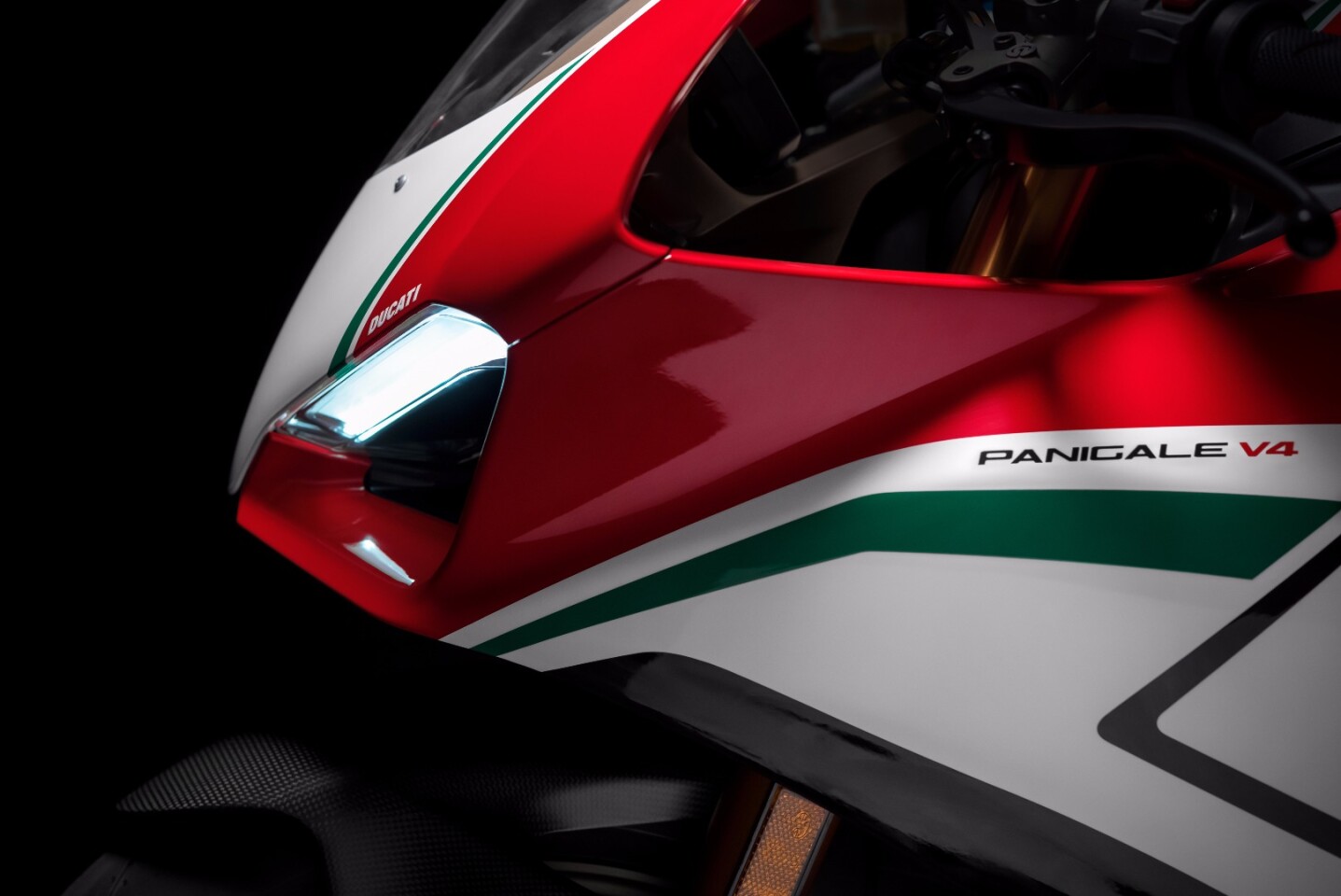 2018 Ducati Panigale V4 Speciale: the Speciale model gets everything the S model gets, plus carbon mudguards, a fancy top triple clamp, Alcantara-trimmed seat, adjustable footpads, and a bunch of other sparkly gear