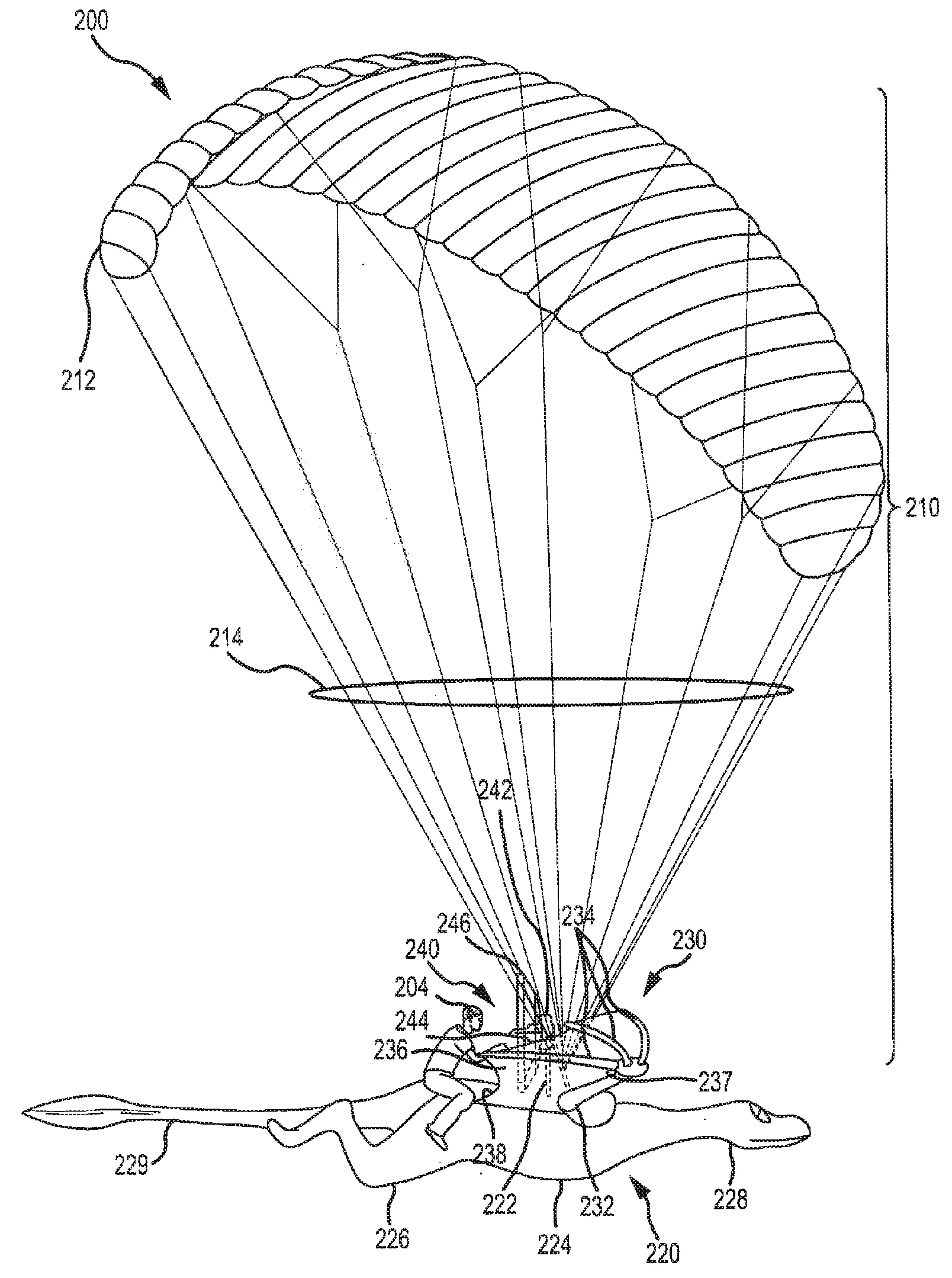 The parawing and cockpit are camouflaged to blend in with the night sky, rendering them practically invisible when lit with a bright spotlight from below