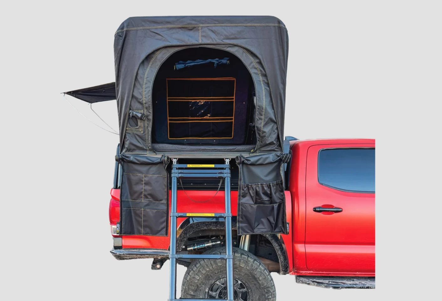 The tent itself comes with a variety of storage, a 2-in foam mattress, an anti-condensation mat, a heat/A/C port and a tablet holder