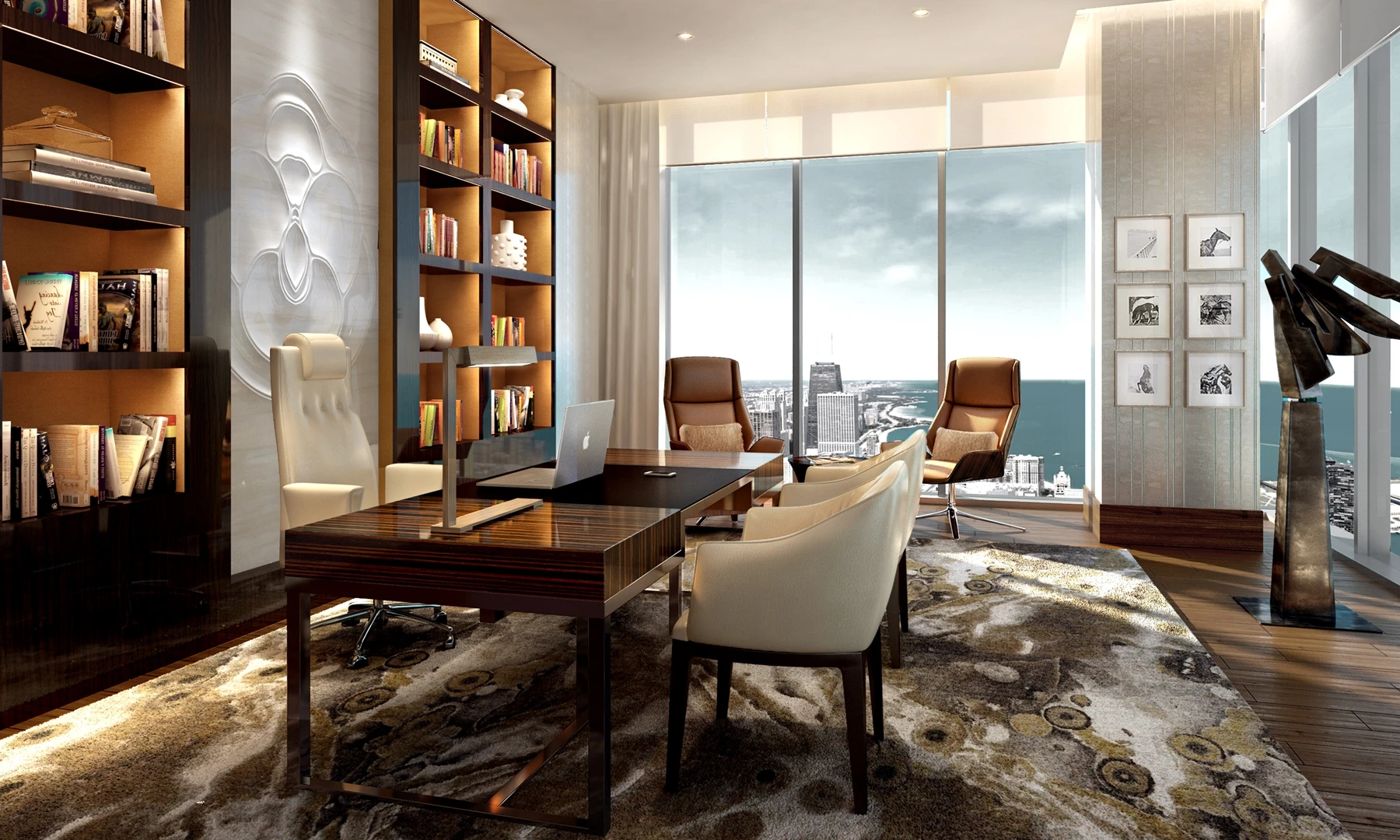 A library in one of the Vista Tower's penthouses
