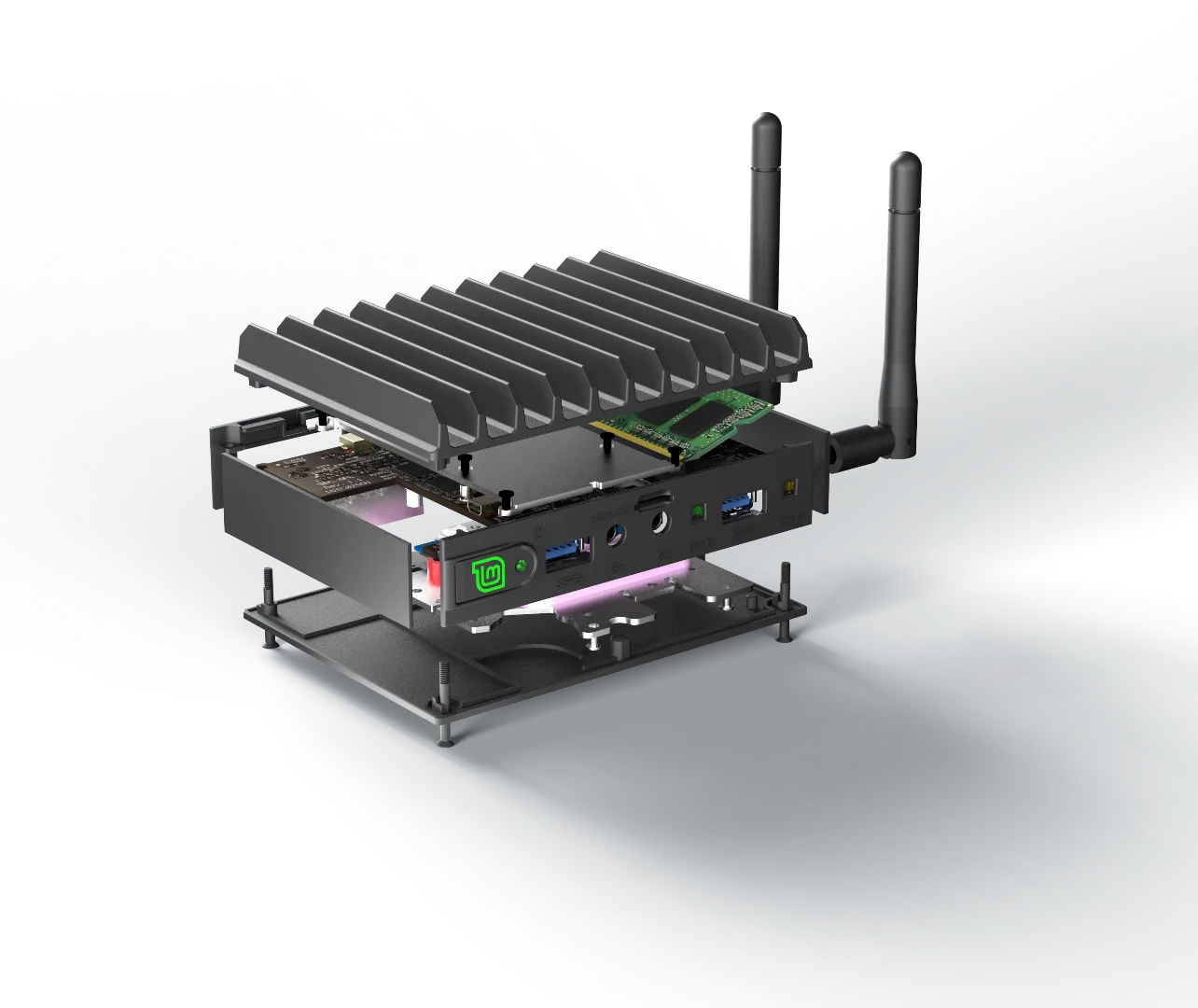 The MinyBox Mini 2 fanless computer can be opened up and components swapped out to suit custom needs