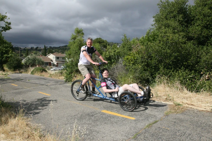 Dave and Rob Thompson on their tandem recumbent/upright trike(Photo: Dave Thompson)
