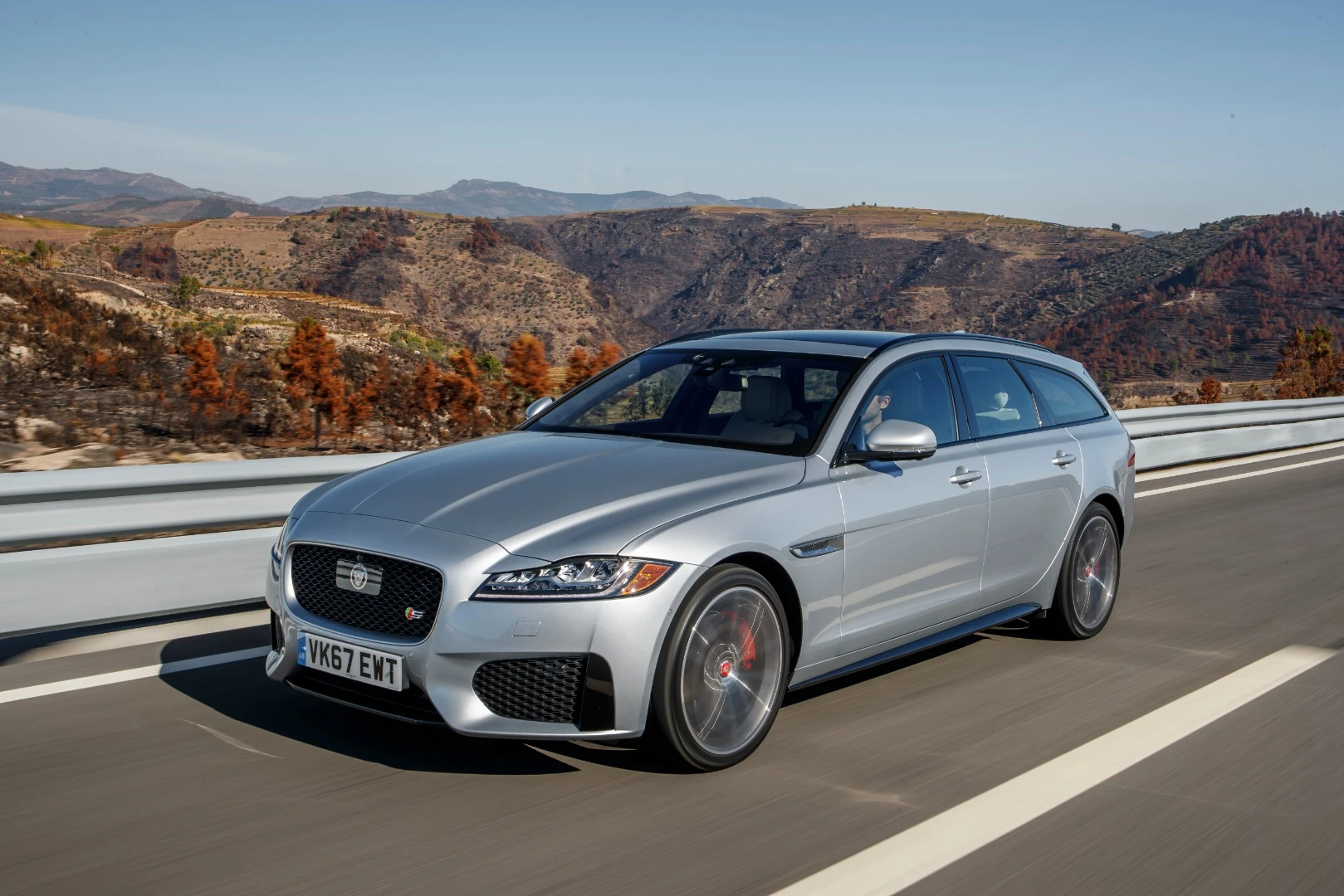 A well-tuned supercharged six-cylinder engine propels the Jaguar XF Sportbrake through all-wheel drive