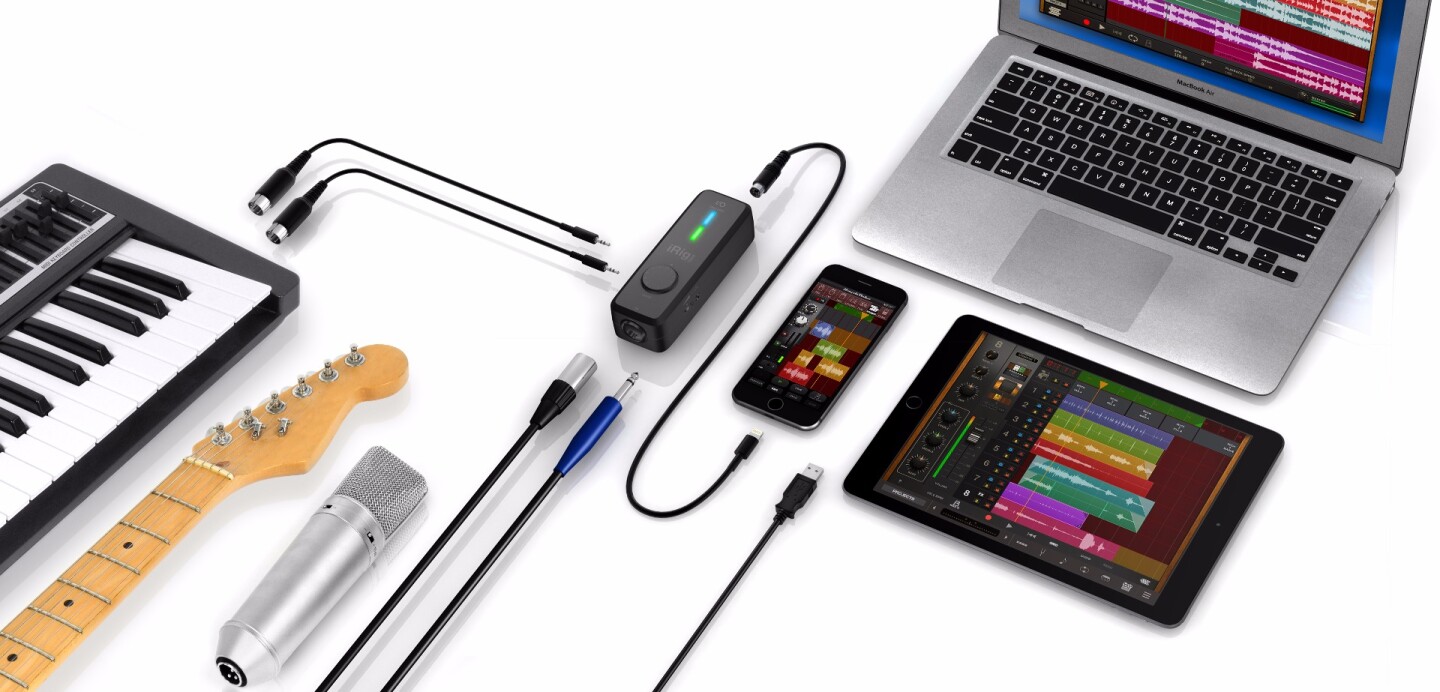 The iRig Pro I/O is designed to act as a bridge between a smartphone or tablet (or PC/Mac) running music creation software and electric guitars and basses, studio and vocal microphones, keyboards, MIDI hardware
