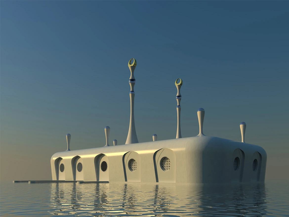 A bold concept for a floating mosque in the United Arab Emitates
