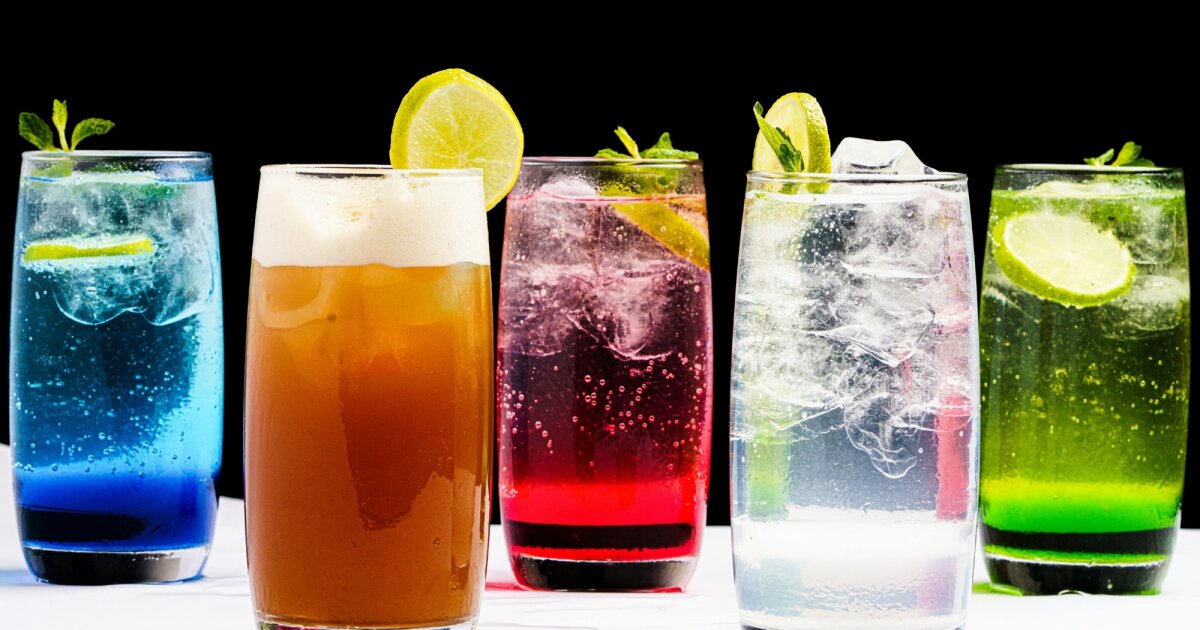 soda in four different glasses
