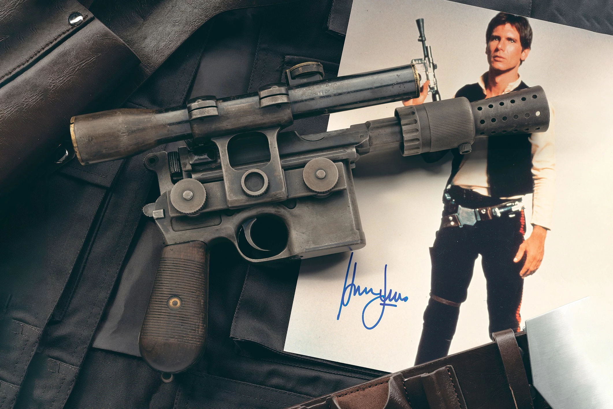 The first movie weapon to exceed USD$1.0 million at auction, this is the only known Blastech DL-44 Heavy Blaster from the original Star Wars movie "Star Wars: Episode IV - A New Hope." The movie was made on a very limited budget and the gun Han Solo used was manufactured using a C96 Mauser.