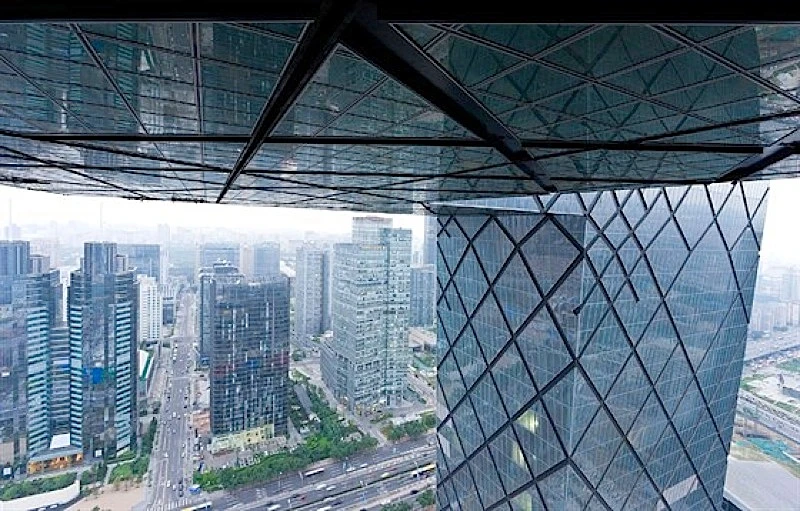 View from under the cantilever section (Photo: OMA / Iwan Baan)