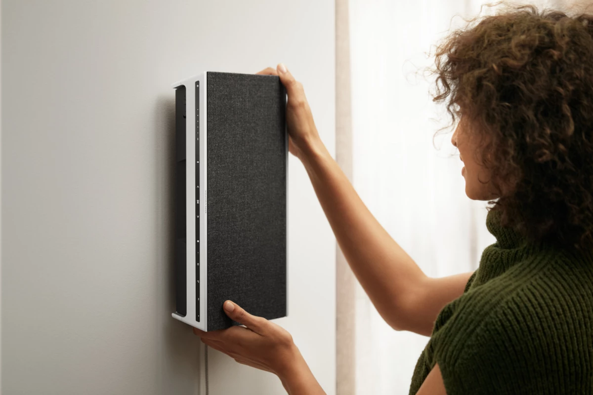 The Beosound Level will adopt a different sound profile when it's laid flat, stood upright and hung on a wall