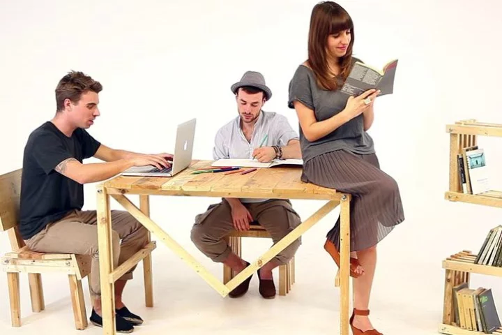 Italian designer Andrea Scandella has created an open source series of DIY furniture pieces made from disused pallets