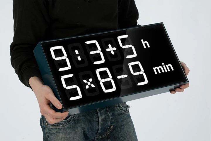 Kids need to solve math equations in order to figure out the hour and minute