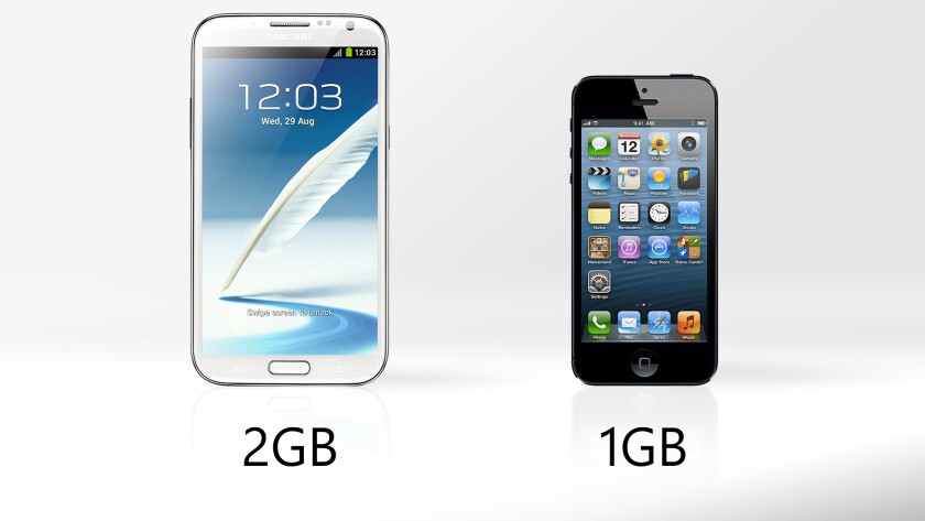 The Note 2 has double the iPhone's 1 GB of RAM