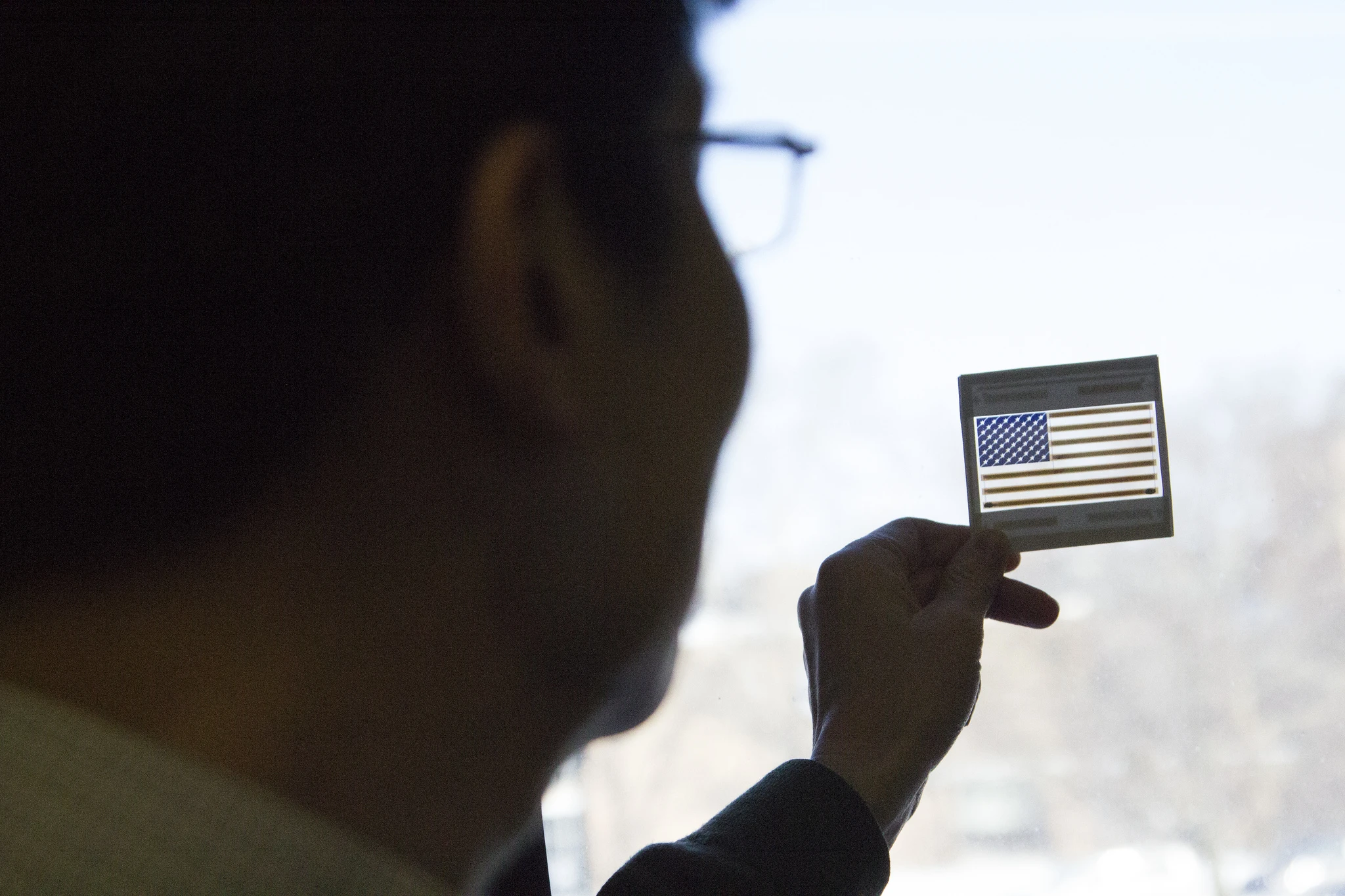 All areas of this transparent American flag solar cell conduct electricity (Photo: Joseph Xu, Michigan Engineering Communications & Marketing)