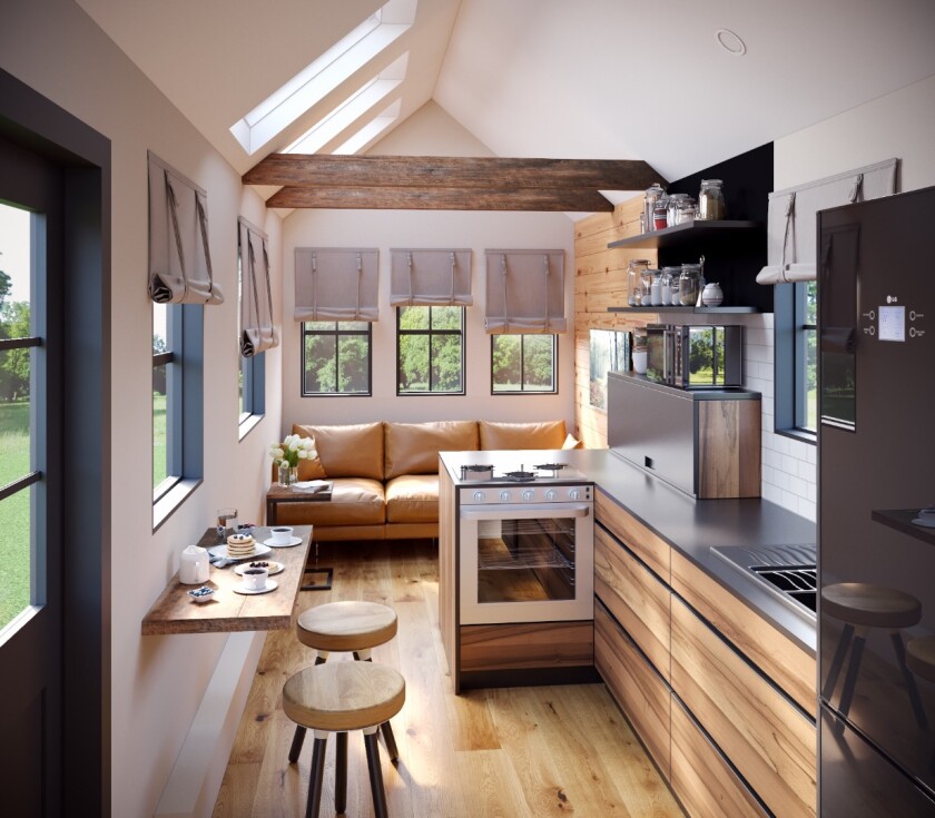 A good chunk of the Goose's interior is taken up by an open living area which includes a living room and a kitchen