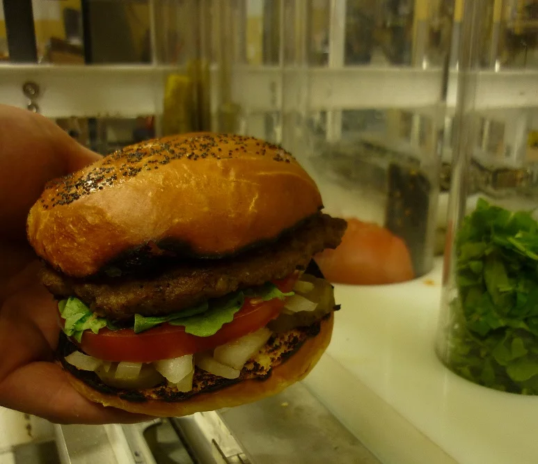 A machine-made hamburger