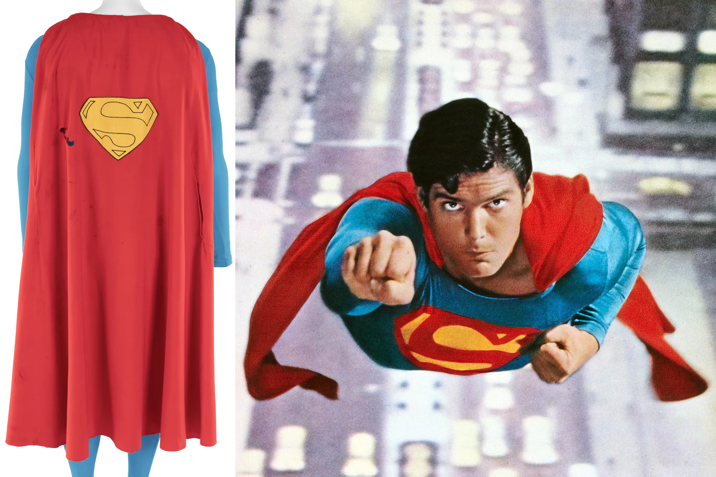 $110,000 | Superman’s Cape as worn by Christopher Reeve in in the Superman (Warner Bros., 1978) film franchise, Superman I, II and possibly III | Estimate: $20,000 to $40,000 | Julien’s Auctions | 18 July 2020