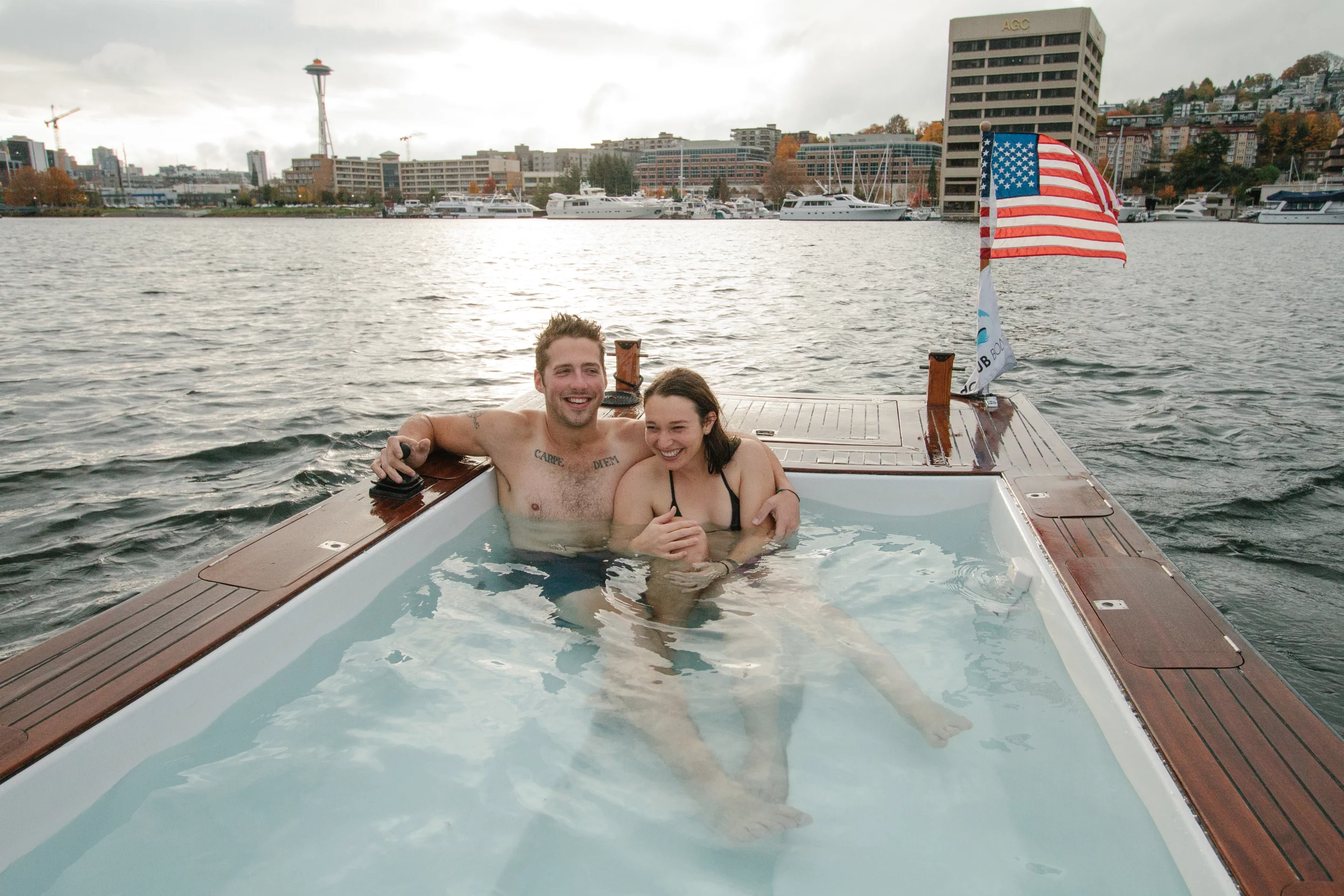 The Hot Tub Boat allows its passengers to soak while they cruise