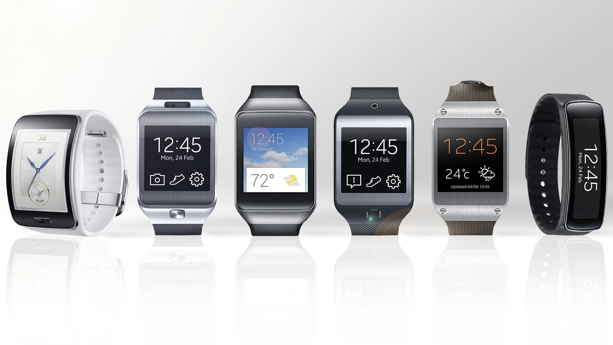 Gizmag compares the features and specs of the Gear S (far left) to Samsung's previous five(!) smartwatches