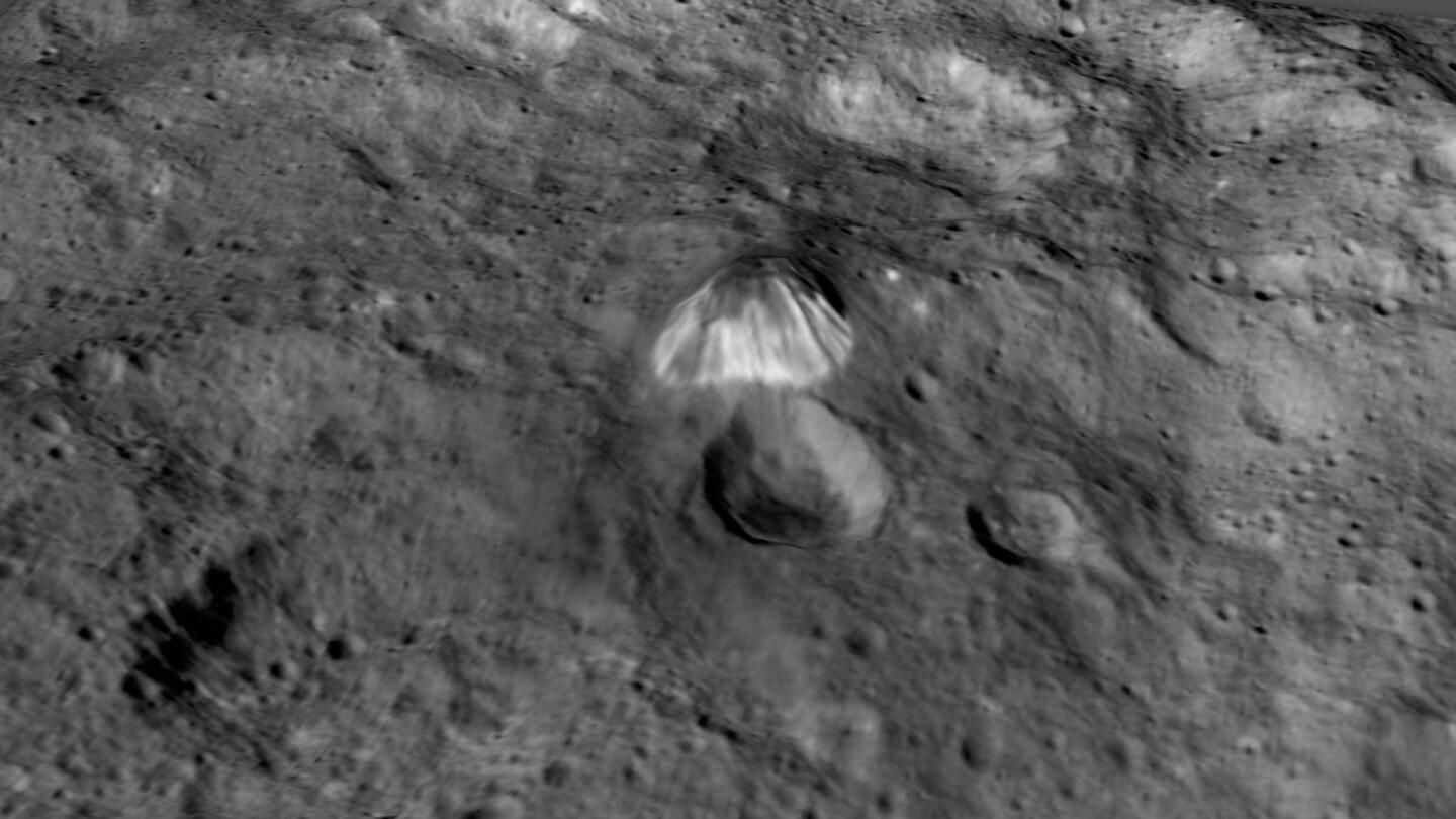 3-D rendering of the lonely mountain constructed from images taken by NASA's Dawn spacecraft