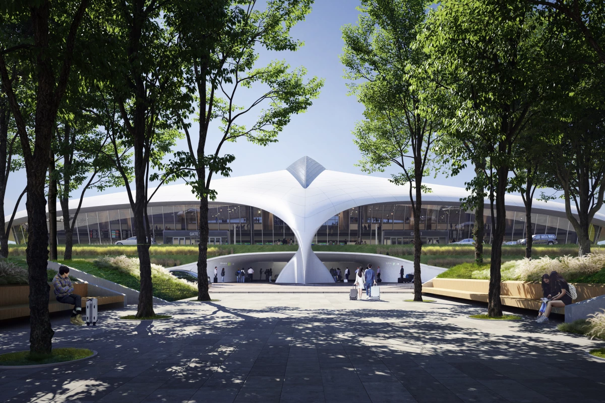 Lishui Airport is conceived as a white feathered bird about to take flight