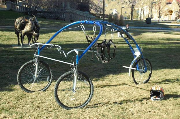 A Streetflyer with a modified frame that is designed to mimic hang glider control and allow the rider to stand upright