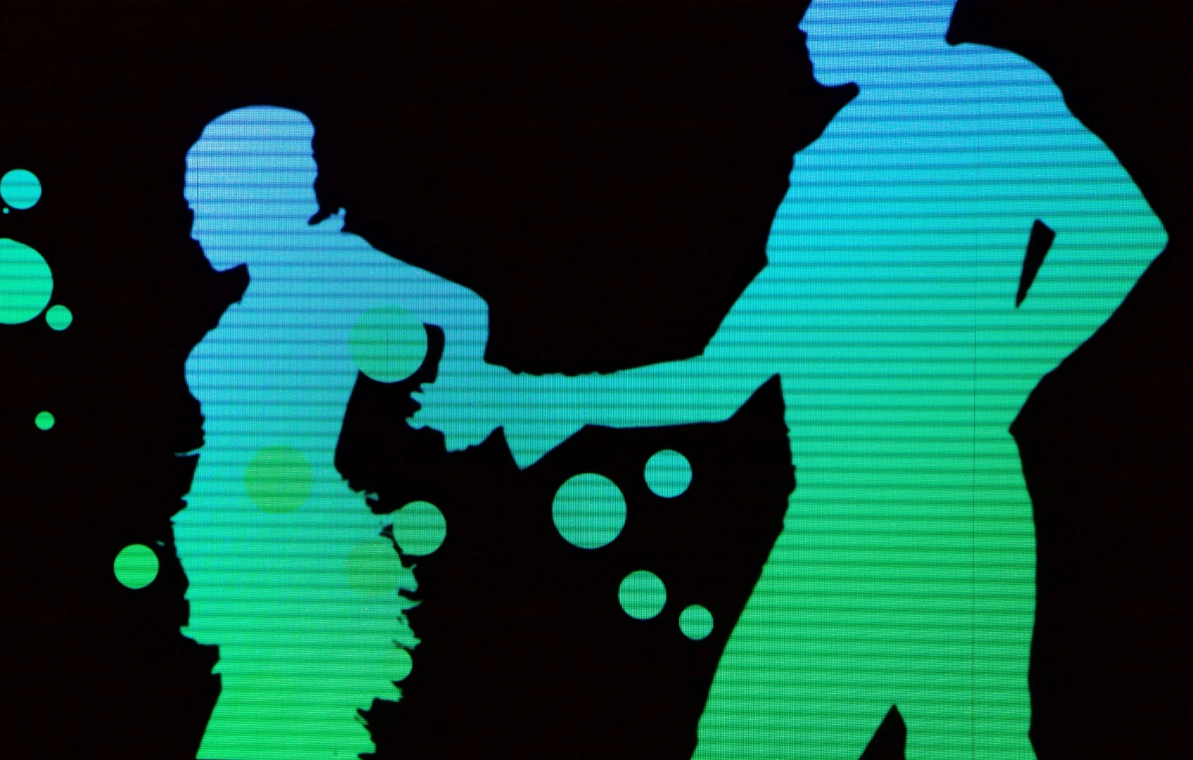 The joins between the individual panels that make up the larger display are thin, but visible – see the vertical line running down the right side of the male silhouette