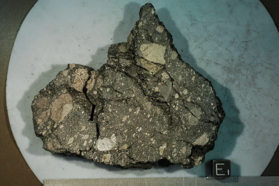 The Apollo 15 moon rock sample that was analyzed by MIT and Rutgers University researchers