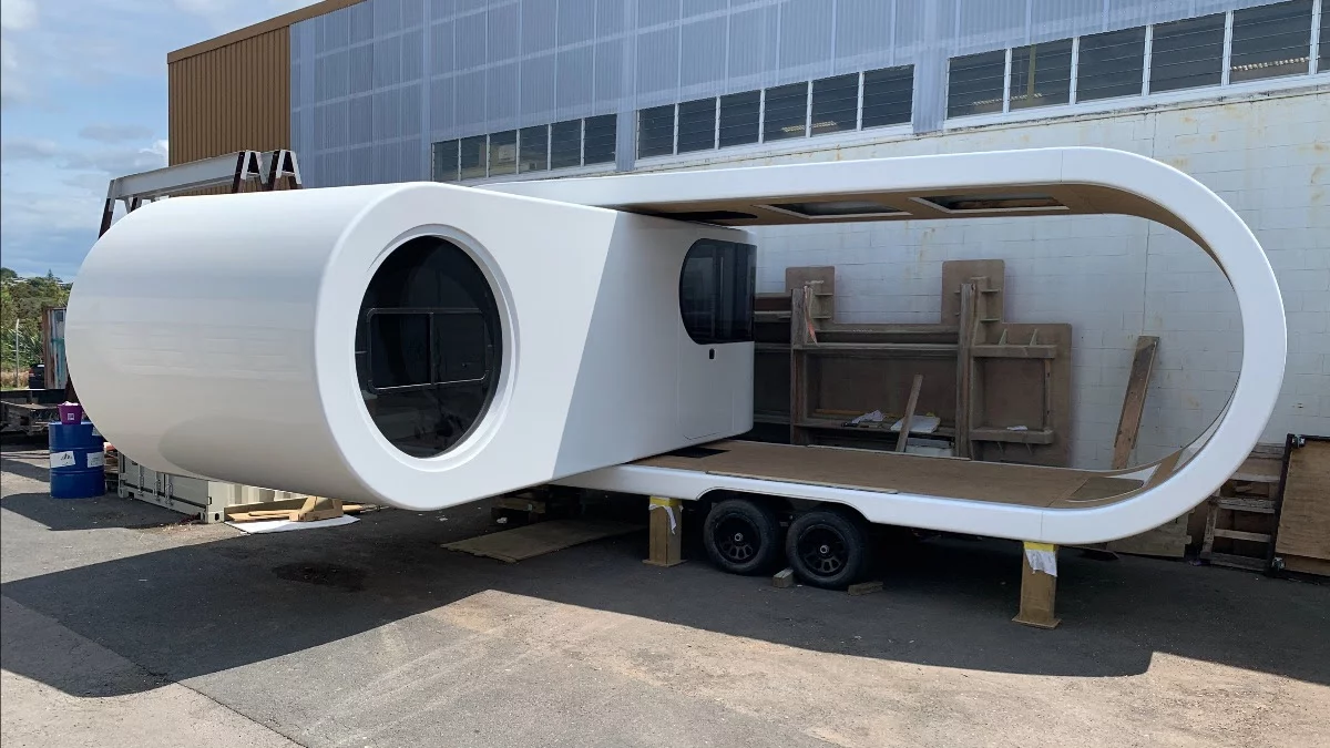 The Romotow folding caravan under construction in New Zealand