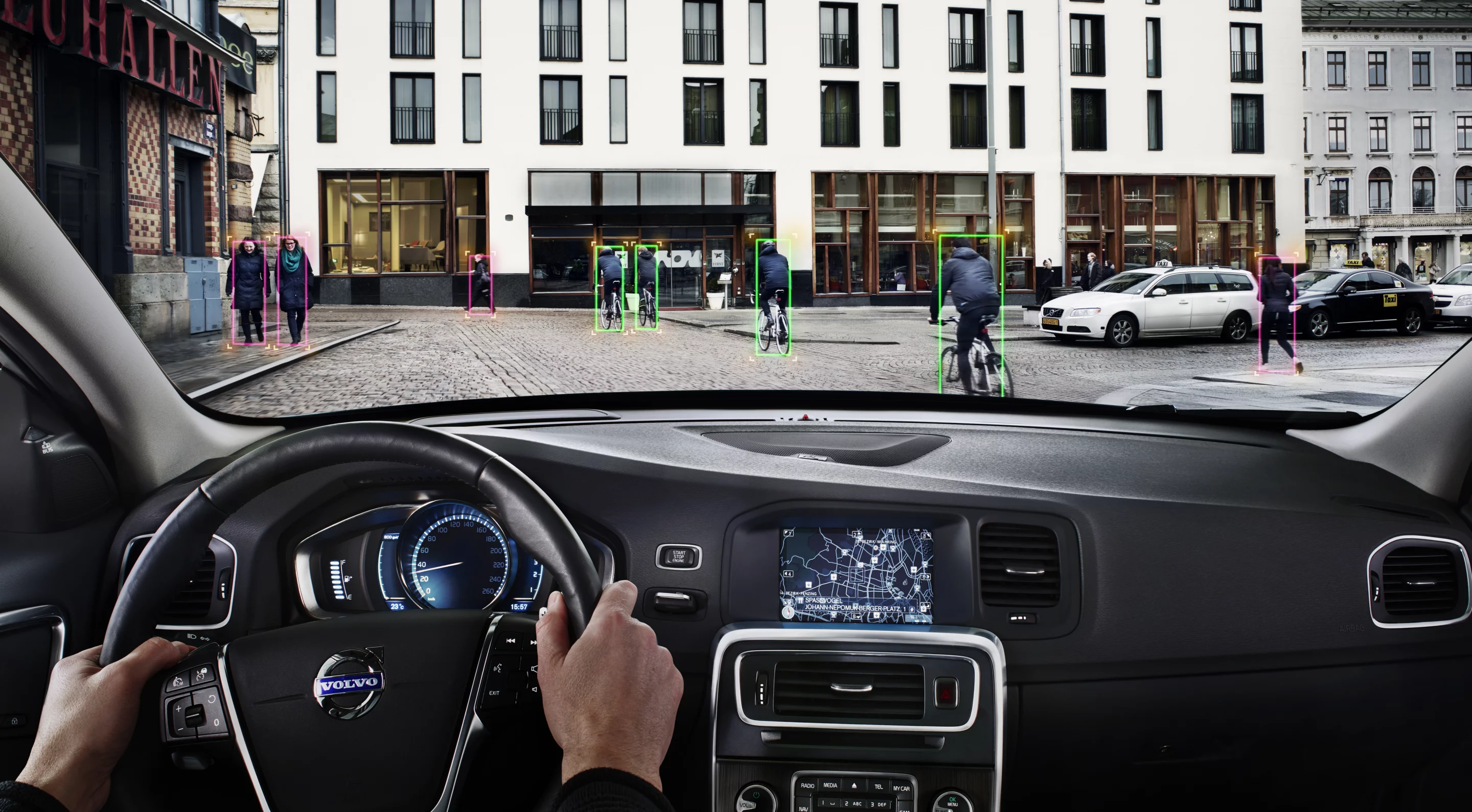 Volvo's Pedestrian and Cyclist Detection with full auto brake system can ascertain the moving pattern of pedestrians and cyclists