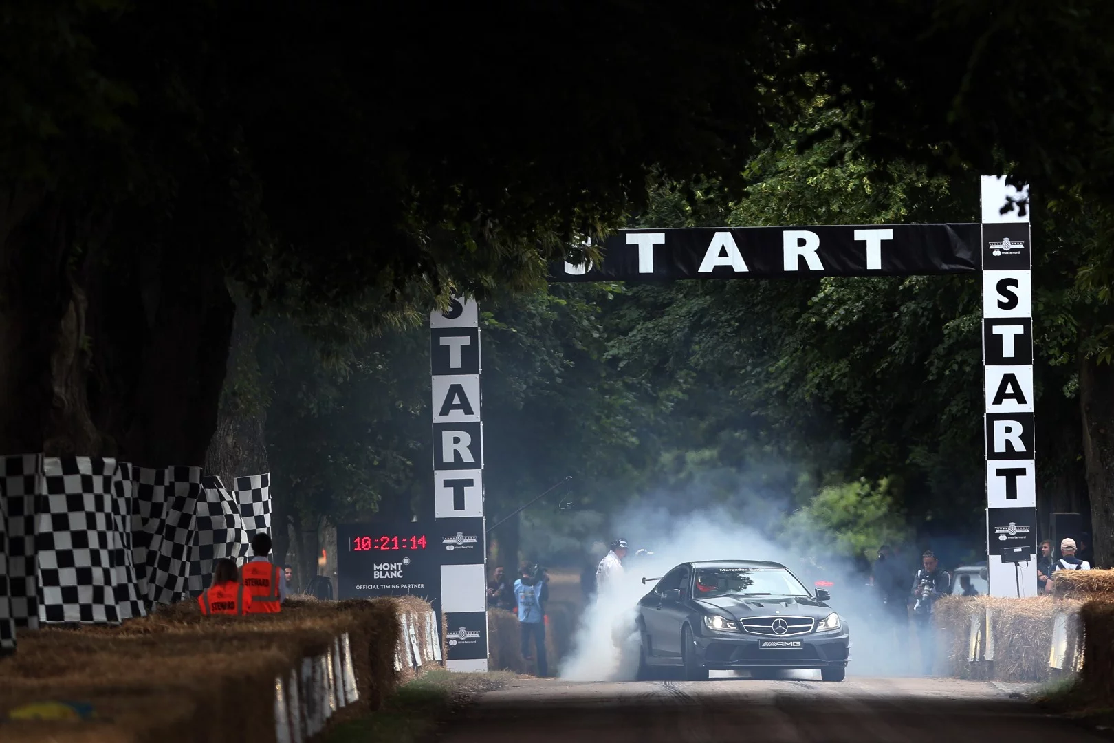 Smoke hangs in the air around the Mercedes C63 AMG Black Series