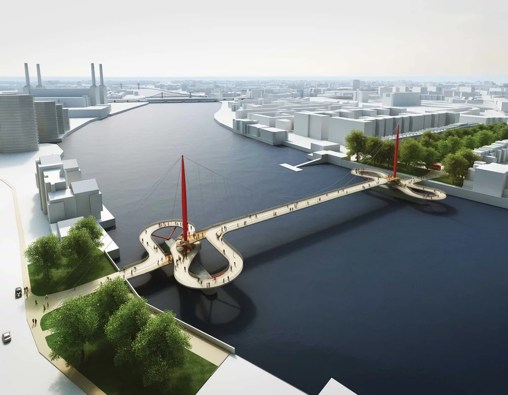 A bridge with a column and bow-shaped access path at each end (Image: NEP Bridge Competition)