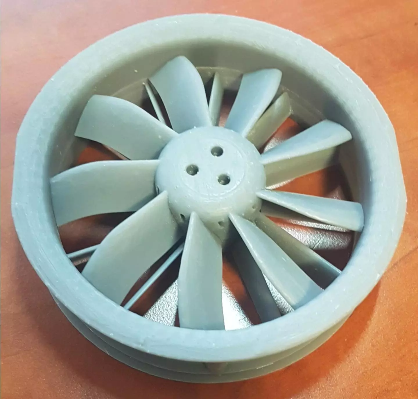 Wing fan design, prototyped in 3D-printed plastic