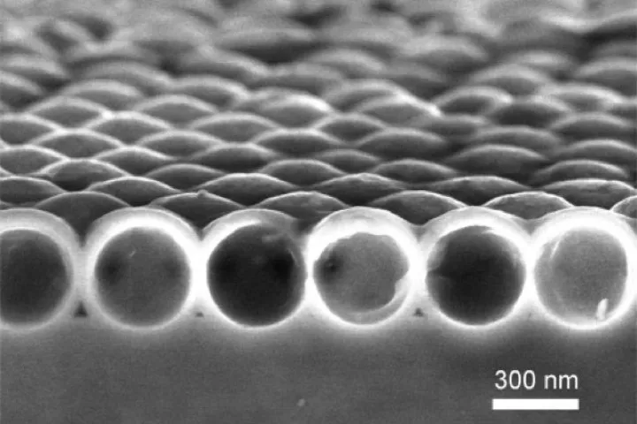 A scanning electron microscope image of a single layer of the nanocrystalline-silicon nanoshells