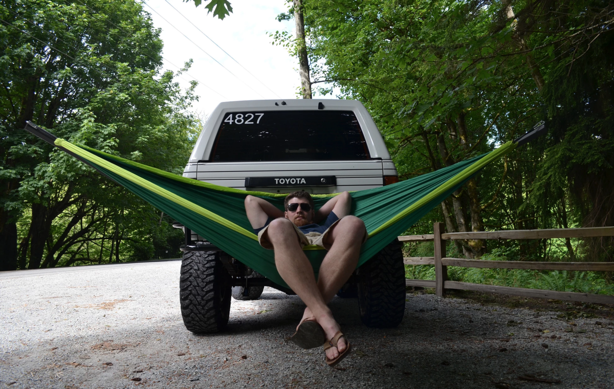 This guy hammocks, and he does it anywhere