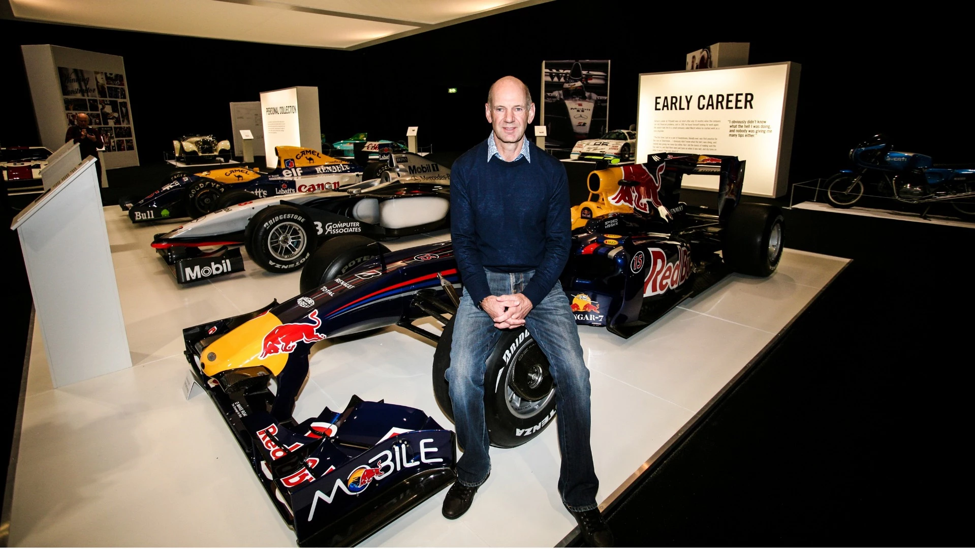 Three of Adrian Newey's Formula One Championship-winning cars (and Adrian Newey). The auction car helped win Newey's first Constructors Championship (of ten).