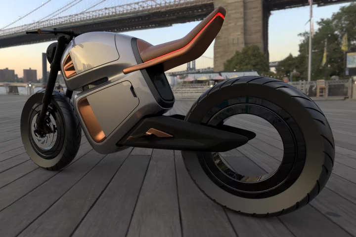 The wild, hubless Nawa Racer offers massive range and acceleration at low weight and cost thanks to an ultracapacitor hybrid energy system