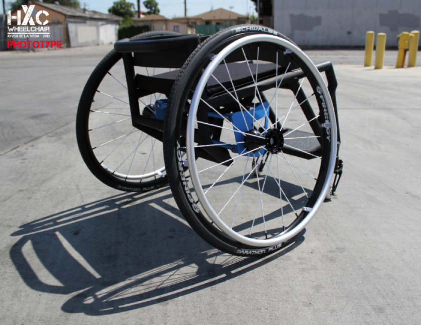 The prototype HXC wheelchair, designed for performing stunts in skateparks