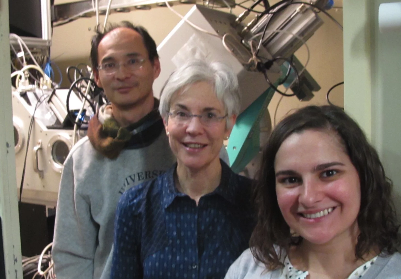 The researchers on the project, Nobumichi Tamura (left), Marie Jackson (middle) and Camelia Stan (right)