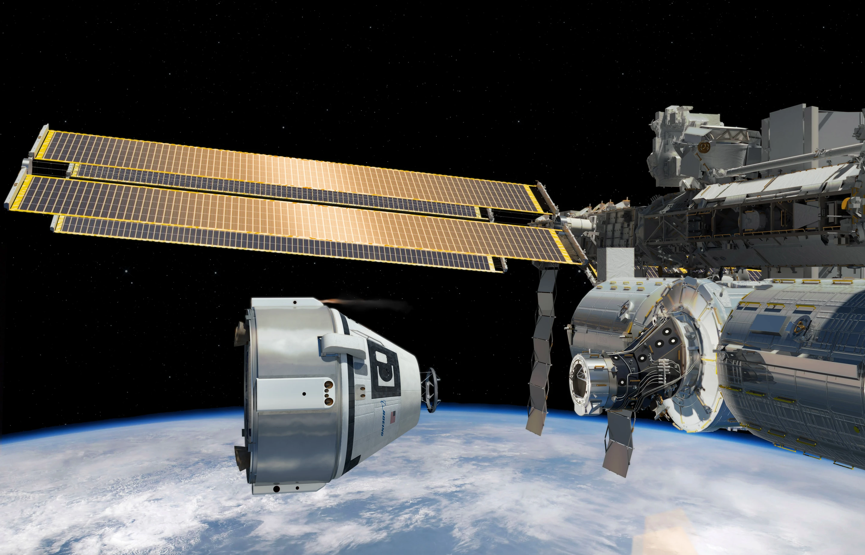 Artist's concept of the CST-100 docking with the ISS (Image; Boeing)