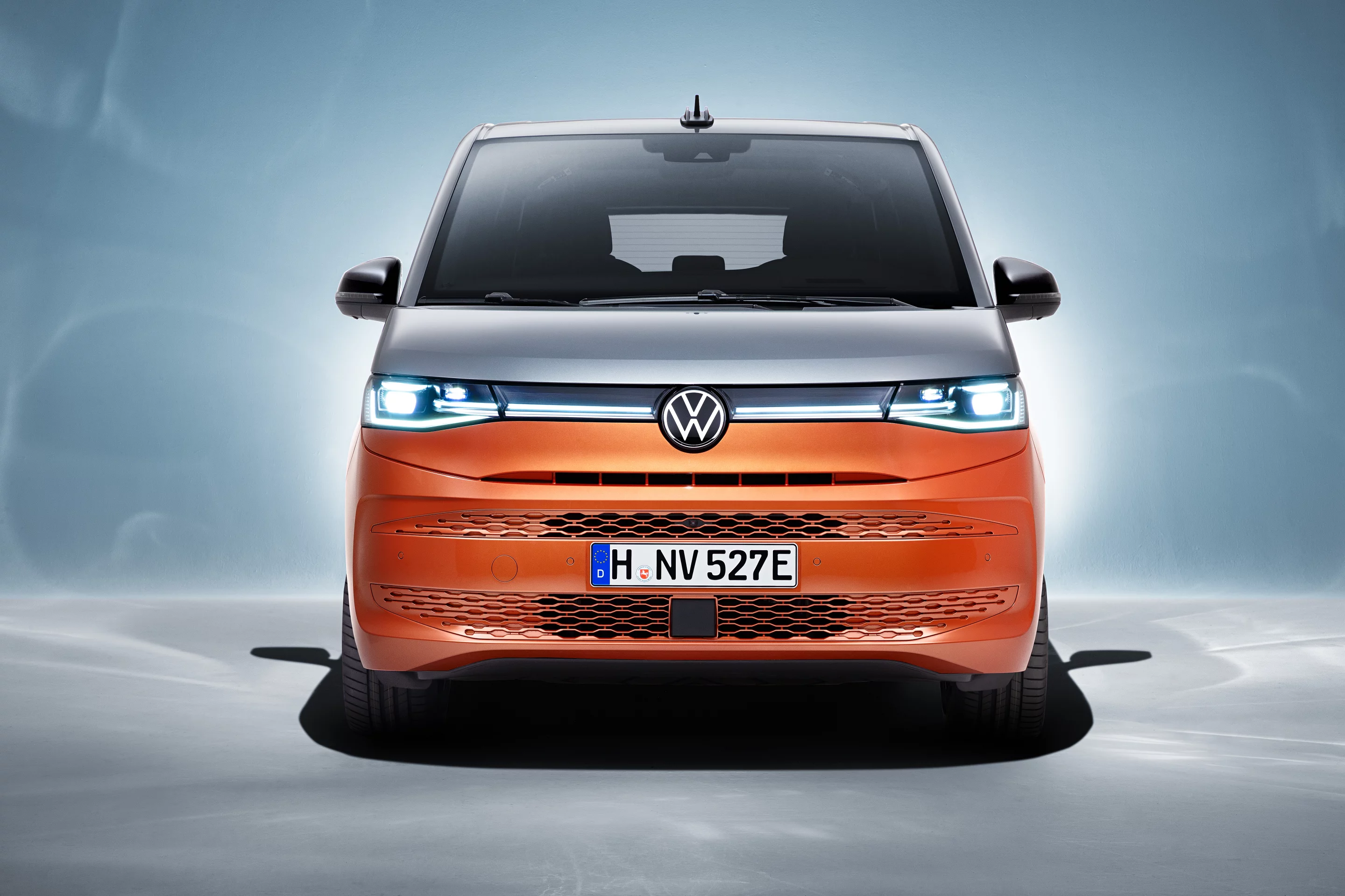 The subtler body-color mesh grille design ties in with the rear-engined Volkswagen vans of the past as well as the fully electric vans of the future