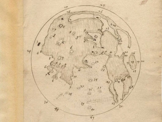 The best of Harriot’s two whole-Moon maps shows a wealth of detail. Image copyright Lord Egremont, Petworth House Archives
