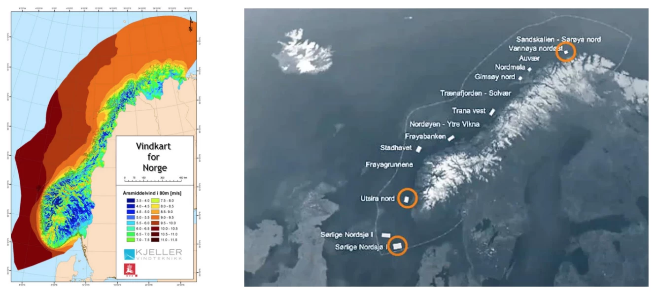The best wind potential around Norway is offshore, in the deep ocean