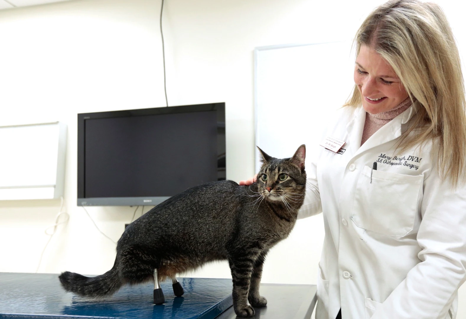 Vincent with Dr. Mary Sarah Bergh, who surgically implanted the titanium-alloy prostheses