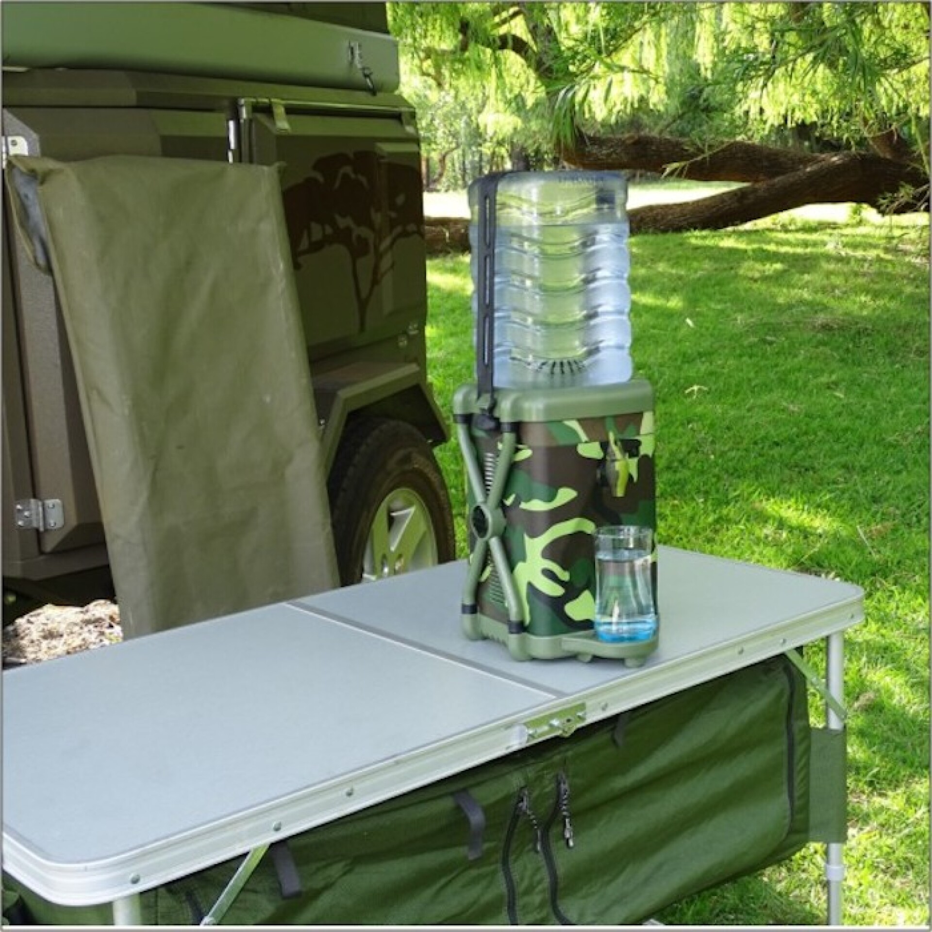 Outdoor water cooler and filter brings a Little Luxury to camping