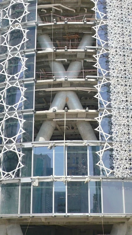 Doha Tower facade and internal support detail(Photo: Tim Harris/Archdaily)