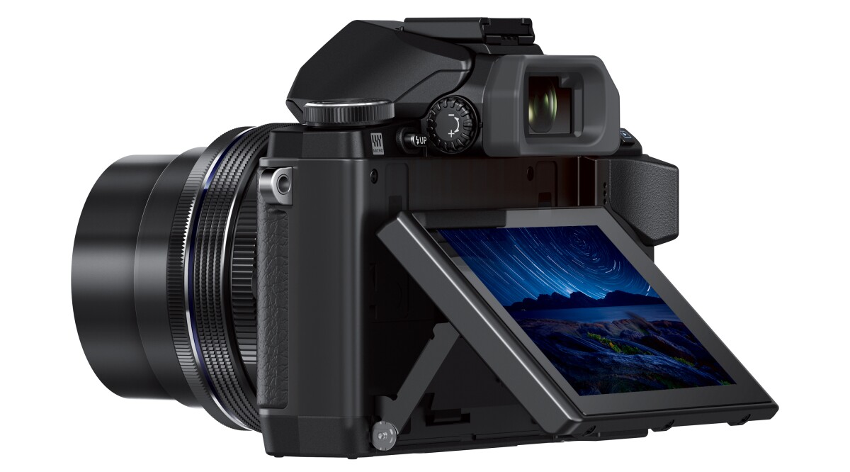 On the back of the Olympus OM-D E-M10 there's a 3-inch tiltable touchscreen monitor with a resolution of 1,037k dots