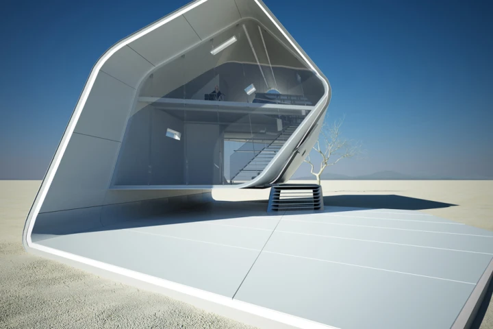 The snail-like building is held together with a carbon fiber truss frame