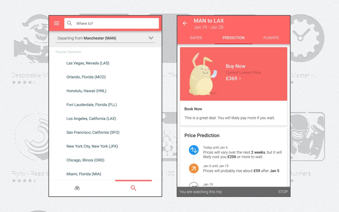 Hopper helps you get the best prices for a flight
