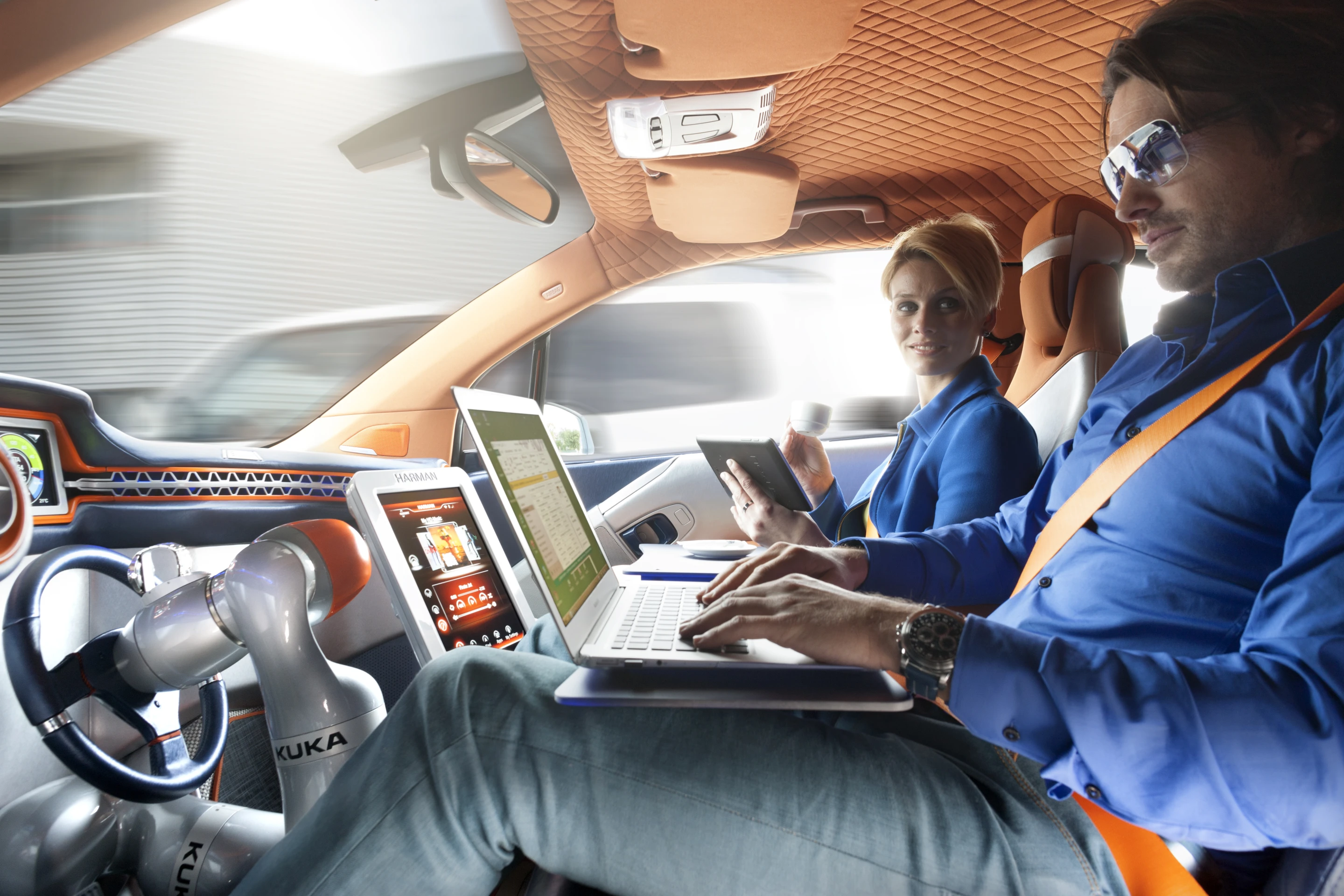 With the car taking car of the driving, occupants can get some work done before arriving at the office