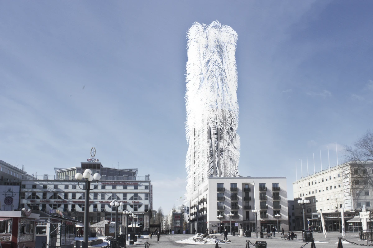 Belatchew Arkitekter has proposed converting the Söder Torn building in Stockholm into an urban wind farm by covering it in piezoelectric fibers